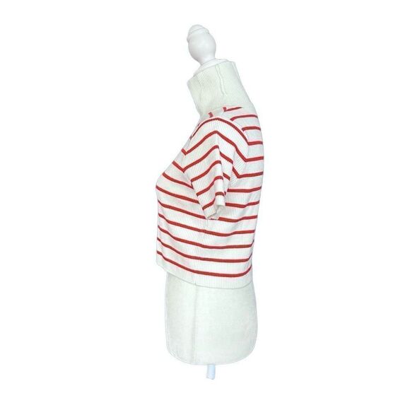 Callahan Lucy Red & White Stripe Turtleneck Short Sleeve Cropped Sweater Size XS - Picture 3 of 11